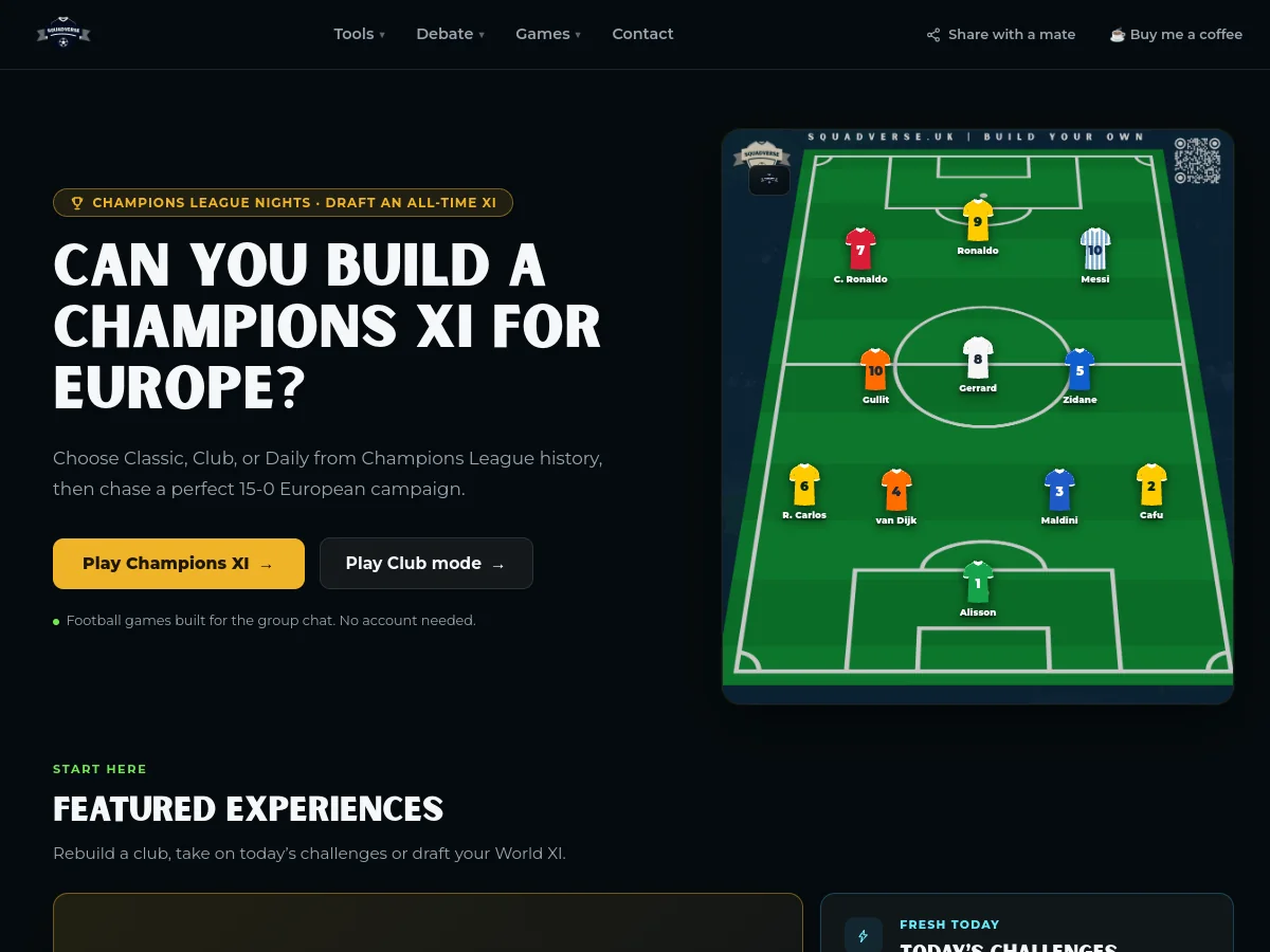 Squadverse website homepage